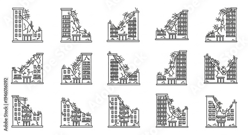Collection of Ruined Buildings in Vector Format for Design.