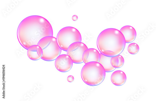 Fresh pink carbonation bubbles with fizzy sparkle effect isolated on white.