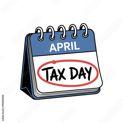 A calendar marking Tax Day in April with a red circle.