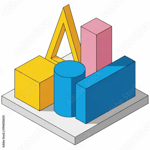 Geometric Shapes Arrangement on White Platform.