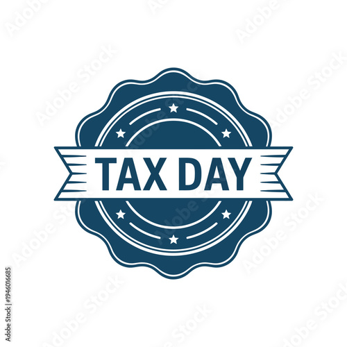 A blue and white logo for Tax Day with a circular design