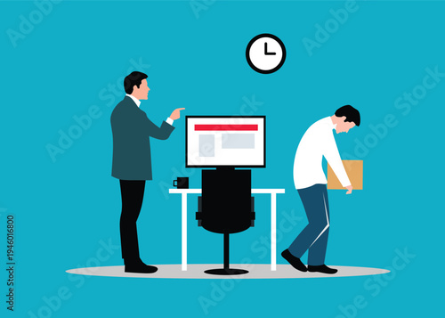 A manager showing an employee their termination notice on a computer screen