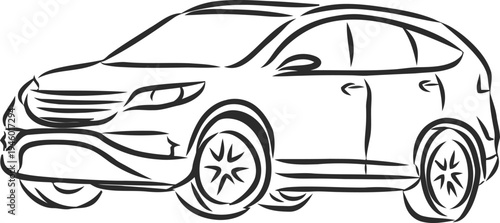A sketch drawing of a compact station wagon vehicle with a simple design
