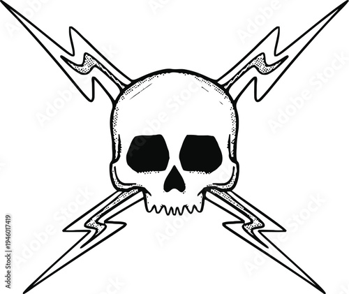 Skull with dramatic lightning bolt horns and fierce expression
