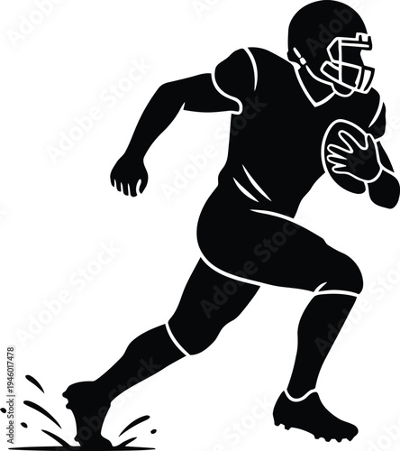 American football player sprinting with the ball in a dynamic pose