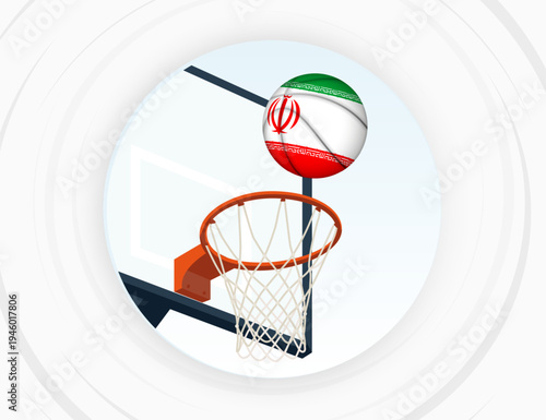 Iran Flag Themed Basketball in Motion, Scoring Moment in Basketball Game.