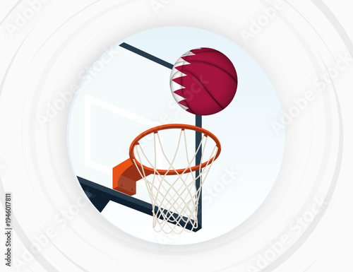 Qatar Flag Themed Basketball in Motion, Scoring Moment in Basketball Game.