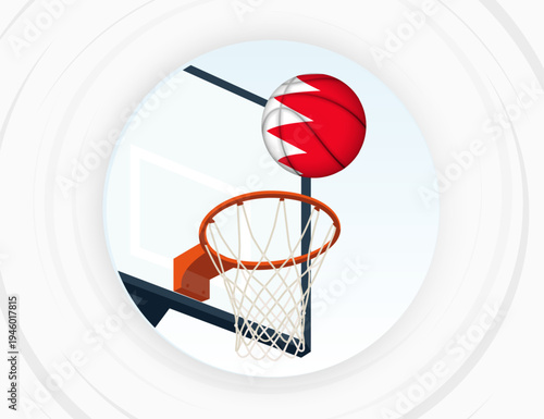 Bahrain Flag Themed Basketball in Motion, Scoring Moment in Basketball Game.