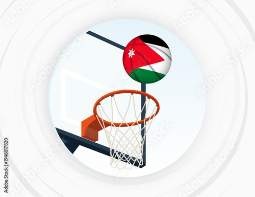 Jordan Flag Themed Basketball in Motion, Scoring Moment in Basketball Game.