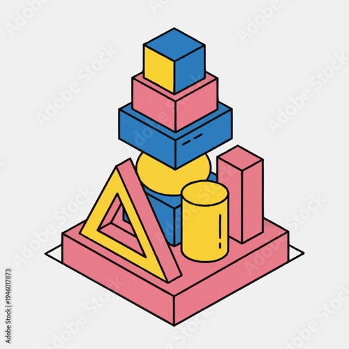 Geometric Shapes Stacked Art Installation.