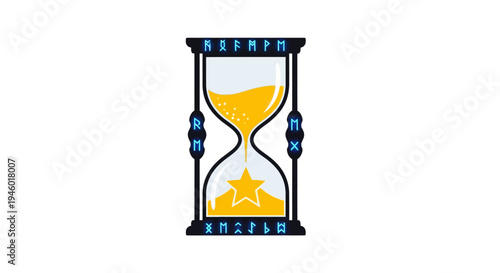 A colorful hourglass with star symbol.
