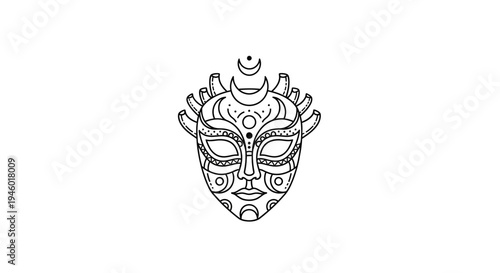 Intricate line drawing of a mystical face.