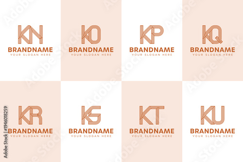 Letters KN KO KP KQ KR KS KT KU  Monogram Logo Set, for NK OK PK QK RK SK TK UK Initials