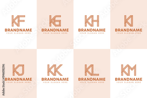 Letters KF KG KH KI KJ KK KL KM  Monogram Logo Set, for FK GK HK IK JK KK LK MK Initials