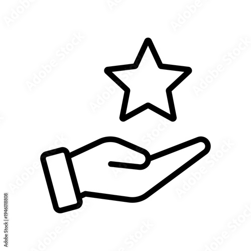 Star rating in hand line icon