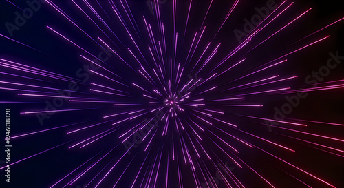 Abstract background of glowing purple and pink light rays radiating
