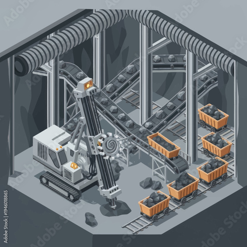 Industrial Mining Excavator and Conveyor System.