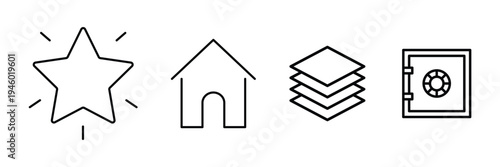 Minimal Home, Layers, Safe, Sparkle Line Icons Set