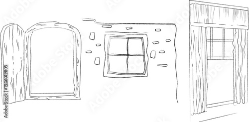 Vector illustration of a house facade with door and windows