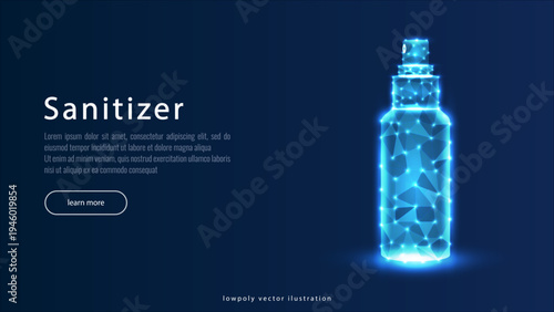 Low poly blue hand sanitizer spraying around Pro Vector

