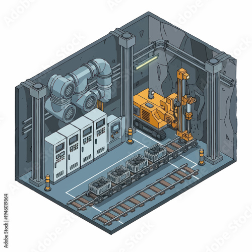 Industrial Mining Equipment and Machinery in a Facility.