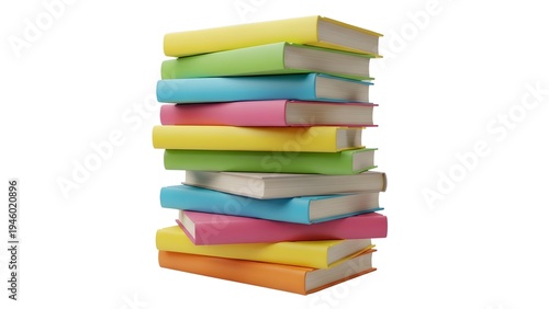 A stack of colorful books on transparent background
