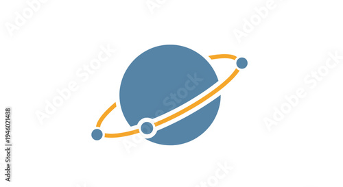 Minimalist Blue Planet with Single Yellow Orbital Ring on Isolated White Background