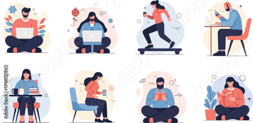 Diverse individuals engaged in work, fitness, and leisure activities (1)