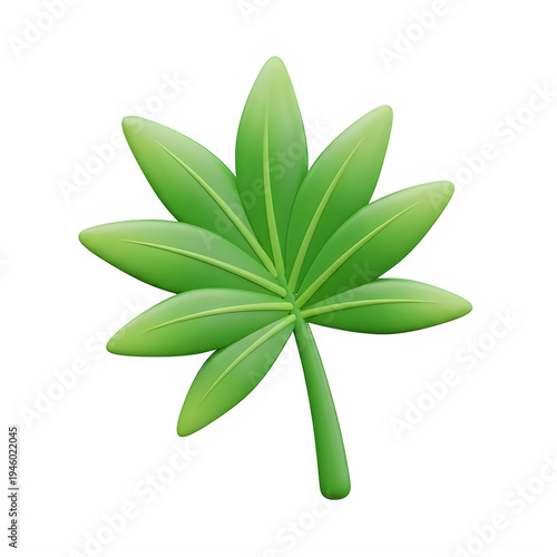 A green cannabis leaf with serrated edges isolated on transparent background