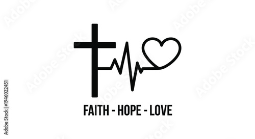 The cross with a heartbeat line and heart symbolizes faith and hope.