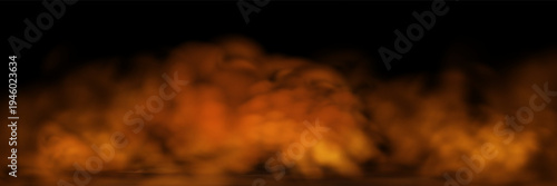  Abstract orange smoke effect with floating sparks creates dramatic fire atmosphere, ideal for overlay compositions with mysterious fog and burning ember elements.