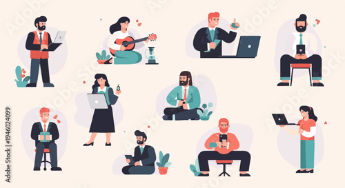 Diverse individuals engaged in work and leisure activities