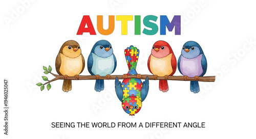 A colorful illustration of birds representing autism awareness and acceptance