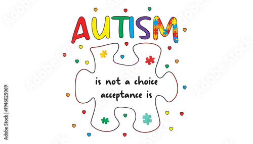 A colorful illustration promoting autism acceptance and awareness with a puzzle piece design