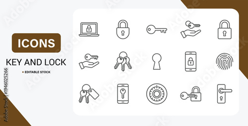 Key and lock line icon set with access, password and login security vector symbols.