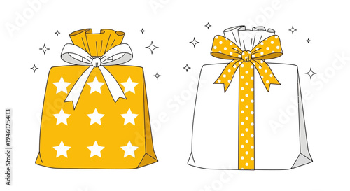 beautifully wrapped gifts with yellow ribbons and bows