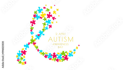 A colorful puzzle piece ribbon for Autism Awareness Day on April 2nd
