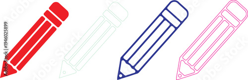 Three colored pencils isolated on transparent background