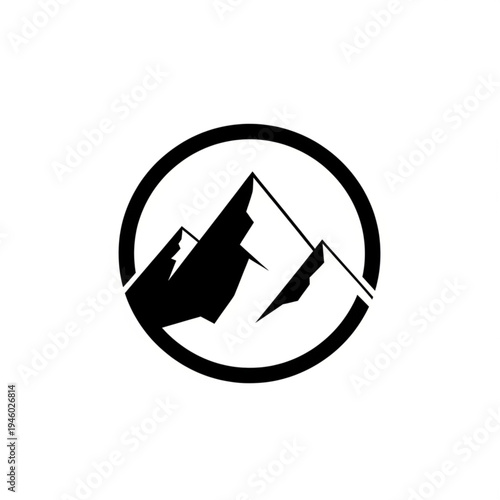Stylized black and white mountain peak logo inside a circle, representing adventure and nature.