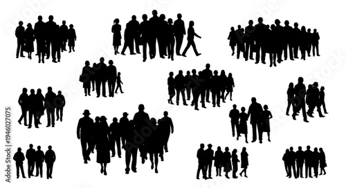 Silhouetted Crowds - A Collection of Anonymous Figures in Various Groupings.