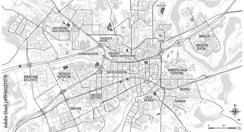 Detailed City Map Depicting Urban Planning and Infrastructure.