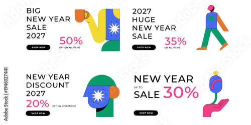 New Year 2027 Sale – Save 20% to 50% on Special and All‑Item Discounts | Bold Abstract Illustrations and Vibrant Holiday Shopping Offers