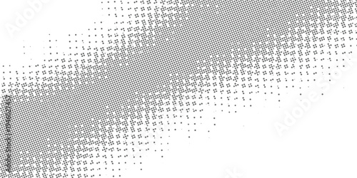 Abstract gray halftone pattern with diagonal stripe fading into white background, textured graphic design element, modern backdrop.