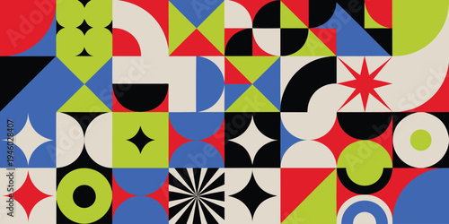 Bauhaus style geometric patterns in bright colors
