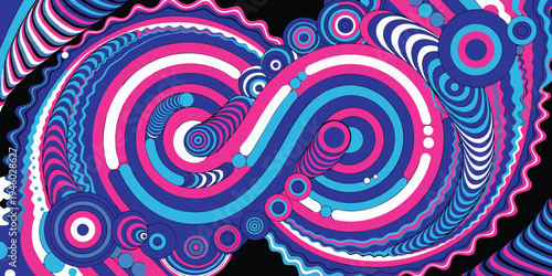 Abstract infinity loop in vibrant pink blue and white concentric circles