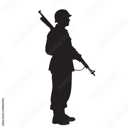 USA Firefighter Standing with Axe Silhouette Vector