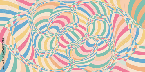 Abstract swirling colorful pastel circles and stripes background