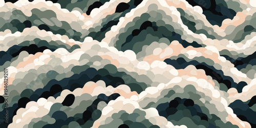 Abstract background of many organic shapes creating illusion of mountains