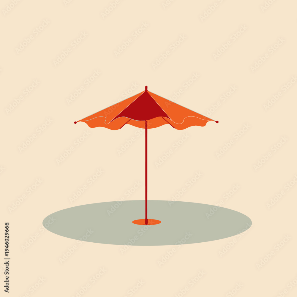 Fototapeta premium Illustration of a Minimalist Red Sun Umbrella with a Yellow Edge Casting a Shadow on a Plain Background