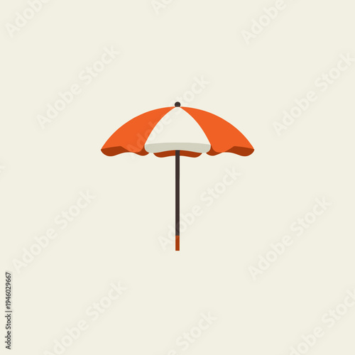 Minimalist Illustration of a Red and White Beach Umbrella with Neutral Background Evoking Summer Leisure and Relaxation in a Simple Digital Artwork